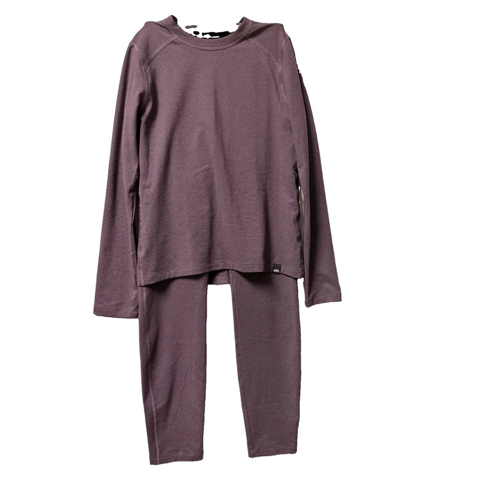 REI Girls Kids Midweight Base Layer Crew Set Sz 14-16 Purple